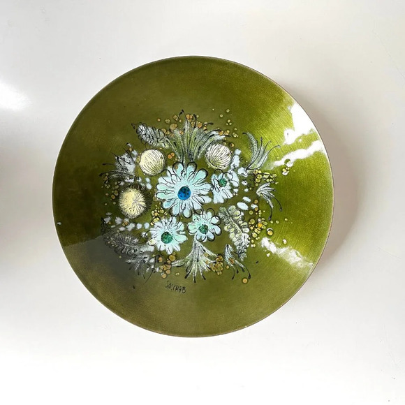 Sascha Brastoff MCM Enamel & Copper Floral Serving Bowl - Picture 4 of 6